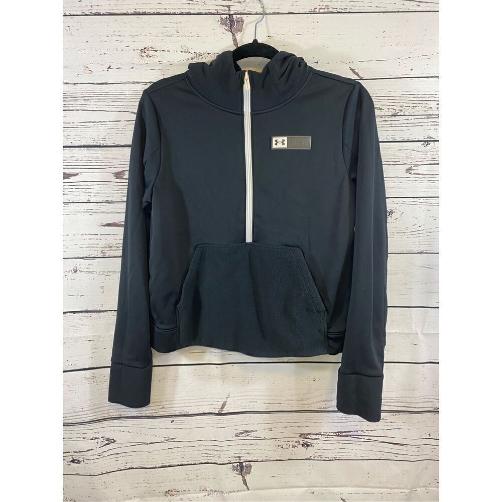 Under Armour Women's Armour Mixed Media ½ Zip Sweatshirt (Black/White) Size Smal - Picture 1 of 9
